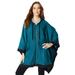 Plus Size Women's Hooded Zip Poncho by Roaman's in Deep Teal Marled (Size 1X/2X) Hoodie