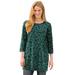 Plus Size Women's Perfect Printed Three-Quarter-Sleeve Scoopneck Tunic by Woman Within in Emerald Green Leaf Print (Size 1X)