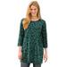 Plus Size Women's Perfect Printed Three-Quarter-Sleeve Scoopneck Tunic by Woman Within in Emerald Green Leaf Print (Size S)
