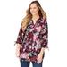 Plus Size Women's Georgette Buttonfront Tie Sleeve Cafe Blouse by Catherines in Midnight Berry Painterly Floral (Size 4X)