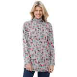Plus Size Women's Mockneck Long-Sleeve Tunic by Woman Within in Heather Grey Red Pretty Floral (Size 3X)