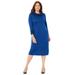 Plus Size Women's Cowl Neck Sweater Dress by Catherines in Dark Sapphire Houndstooth (Size 3X)