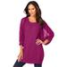 Plus Size Women's Lace Sleeve Sweater by Roaman's in Raspberry (Size 34/36)