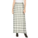 Plus Size Women's Side-Button Wool Skirt by Jessica London in Ivory Shadow Plaid (Size 26 W) Wool Faux Wrap Plaid Maxi Skirt