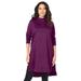 Plus Size Women's High-Low Mockneck Ultimate Tunic by Roaman's in Dark Berry (Size 34/36) Mock Turtleneck Long Sleeve Shirt