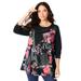 Plus Size Women's Travel Graphic Long-Sleeve Tee by Roaman's in Black Paris Print (Size 12)