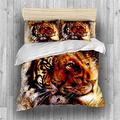 REALIN Tiger Duvet Cover Set Wild Animals Bedding Flame Wild King Bed Sets 2-4PCS Quilt Covers/Sheets/Pillow Shams,Single/Double/King Size (Single-140×210cm-3PCS,C)