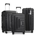 Sea choice Suitcase Sets Expandable 3 Piece 20+24+28 Inch Hard Shell Polypropylene Lightweight Durable Trolley Travel Cabin 8 Spinner Wheel Luggage with TSA Lock YKK Zipper, Black