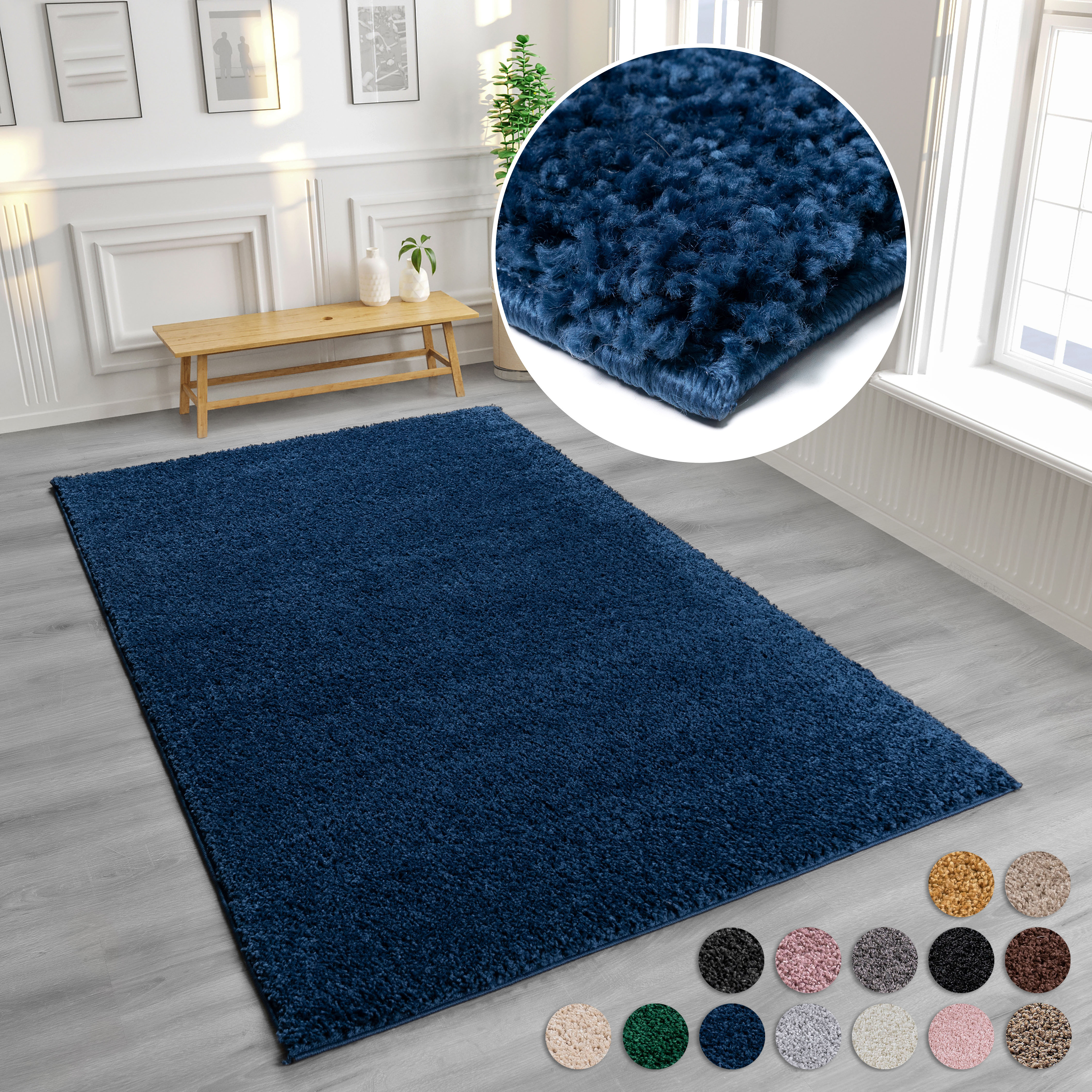 Hochflor-Teppich MY HOME "Viva" Gr. 3, blau, B:120cm H:45mm L:180cm, Kunstfaser, Teppiche, Uni Farben, einfarbig, besonders weich und kuschelig, Kundenliebling Image