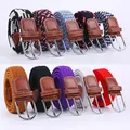 Black Female Casual Knitted Pin Buckle Men Belt Woven Canvas Elastic Expandable Braided Stretch