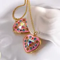 Love Heart Crystal Open Photo Box Pendant Summer Cute Colorful Necklace for Women Girl Vintage Sweet