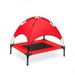 Elevated Dog Bed Raised Dog Cot with Removable Canopy and Breathable Mesh Pet Bed with Carrying Bag and Stand Red 28 H