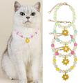 Pnellth Dog Necklace Collar Colorful Beads Flower Pendant Adjustable Buckle Extension Chain Non-Slip Faux Pearl Pet Jewelry Collar