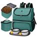 BAGLHER Pet Travel Bag Double-Layer Pet Supplies Backpack (for All Pet Travel Supplies) Pet Travel Backpack with 2 Silicone Collapsible Bowls and 2 Food Baskets Green