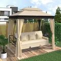 Outdoor Gazebo with Convertible Swing Bench for Lawn Garden Backyard Beige