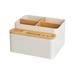 Bamboo Storage Box Multicompartment Multifunctional Storage Container Desk Organizer Holder for Desk Table Office Home (White)