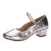 ZTTD Women s Solid Color Buckle Full Sole Rubber Low Heel Thick Heel Dance Shoes Sandals Silver