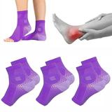 3 Pairs Neuropathy Socks Compression Sports Ankle Brace Socks Arch Support Sleeves Foot Brace(Purple-S)