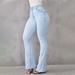 AOOCHASLIY Women Fashion Slim Solid Leisure Pocket Button Trousers Slightly Flared Pants Denim