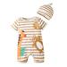 KIMI BEAR Baby Boys Clothes 12 Months Infant Boy Spring Summer Bodysuits 18 Months Infant Boy Cute Animals Prints Short Sleeve Striped Bodysuit + Hat 2PCS Set Brown