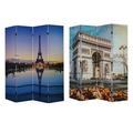 American Art Decor Double-Sided Paris Eiffel Tower Arc de Triomphe Canvas Portable Dressing Room Divider Screen 4 Panels 70 H x 63 L x 1 D