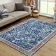 GlowSol 4 x 6 Machine Washable Area Rug Persian Distressed Rug Traditional Vintage Chic Rug Carpet Non-Shedding Foldable Thin Rug for Living Room Bedroom Blue