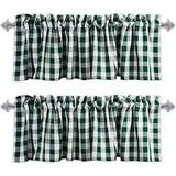 Window Valances - 2-Panels Picnic Checkered Pattern Kitchen Valances With 2.5-Inch Rod Pocket For Small Windows Polyester (56X14 Inch Green/White)