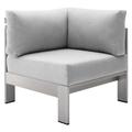 Sofa Corner Chair Sunbrella Fabric Aluminum Metal Steel Silver Grey Gray Modern Contemporary Urban Design Outdoor Patio Balcony Cafe Bistro Garden Furniture Hotel Hospitality