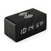 Digital Alarm Clock Wooden Alarm Clock With Wireless Charging 3 Alarms Displays Temperature And Date Suitable For Bedroom Office - Ebony