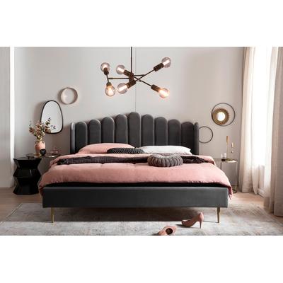 Polsterbett SALESFEVER "Komfortables Polsterbett für erholsamen Schlaf", grau, B:192cm H:115cm L:218cm, MDF, Samt (100% Polyester), Metall, Betten, Eleganz trifft Komfort: Samt-Bezug, goldfarbene Metallfüße Image