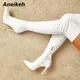 Aneikeh-Bottes blanches sexy au-dessus du genou pour femmes chaussures Parker pointues à enfiler