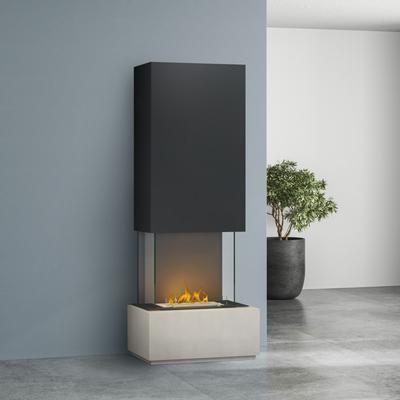 muenkel design Prato [moderner Design Ethanolkamin]: Concrete (Betonoptik) - safety burner 450 - Haube schwarz-grau