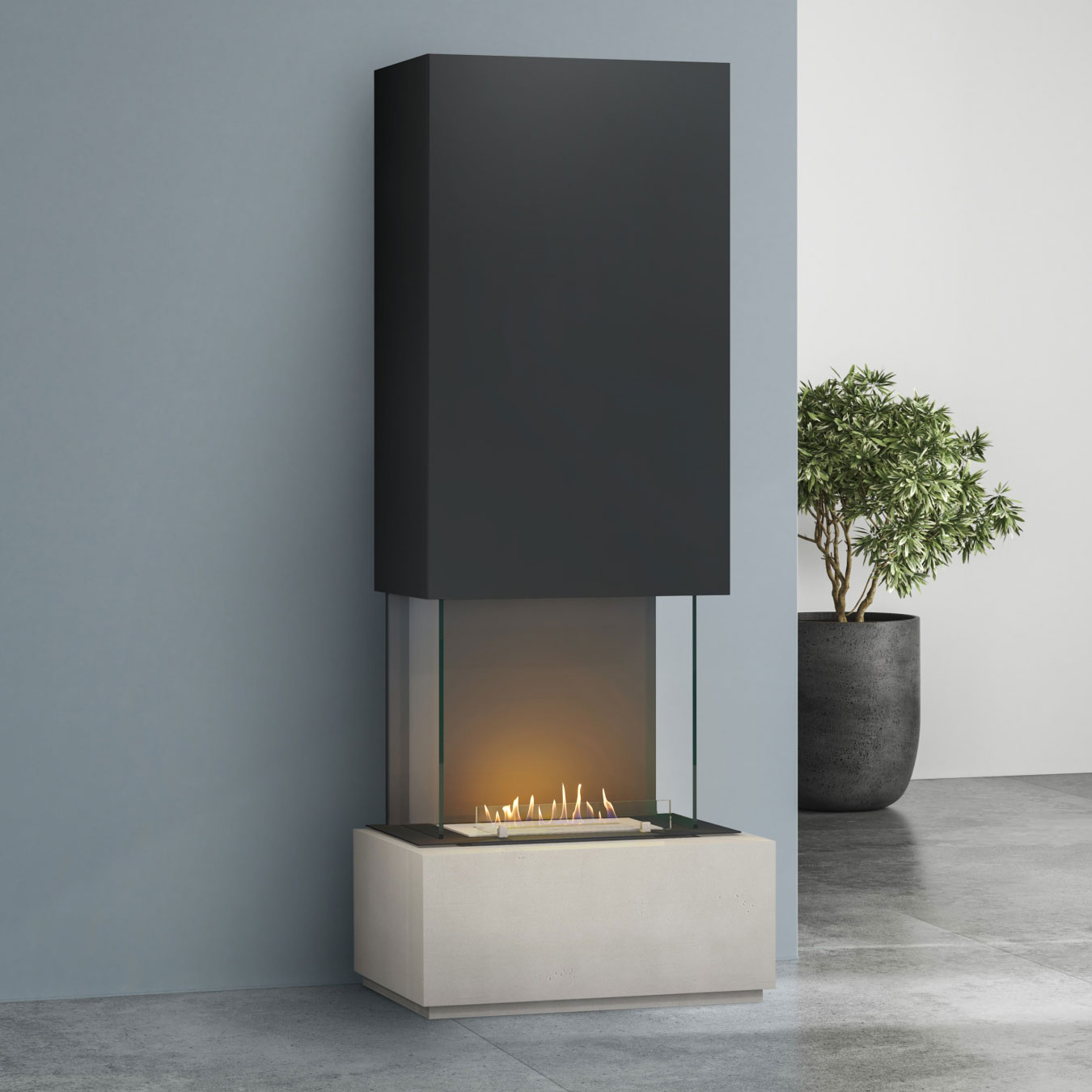 muenkel design Prato [moderner Design Ethanolkamin]: Concrete (Betonoptik) - Planika Senso - schwarz-grau