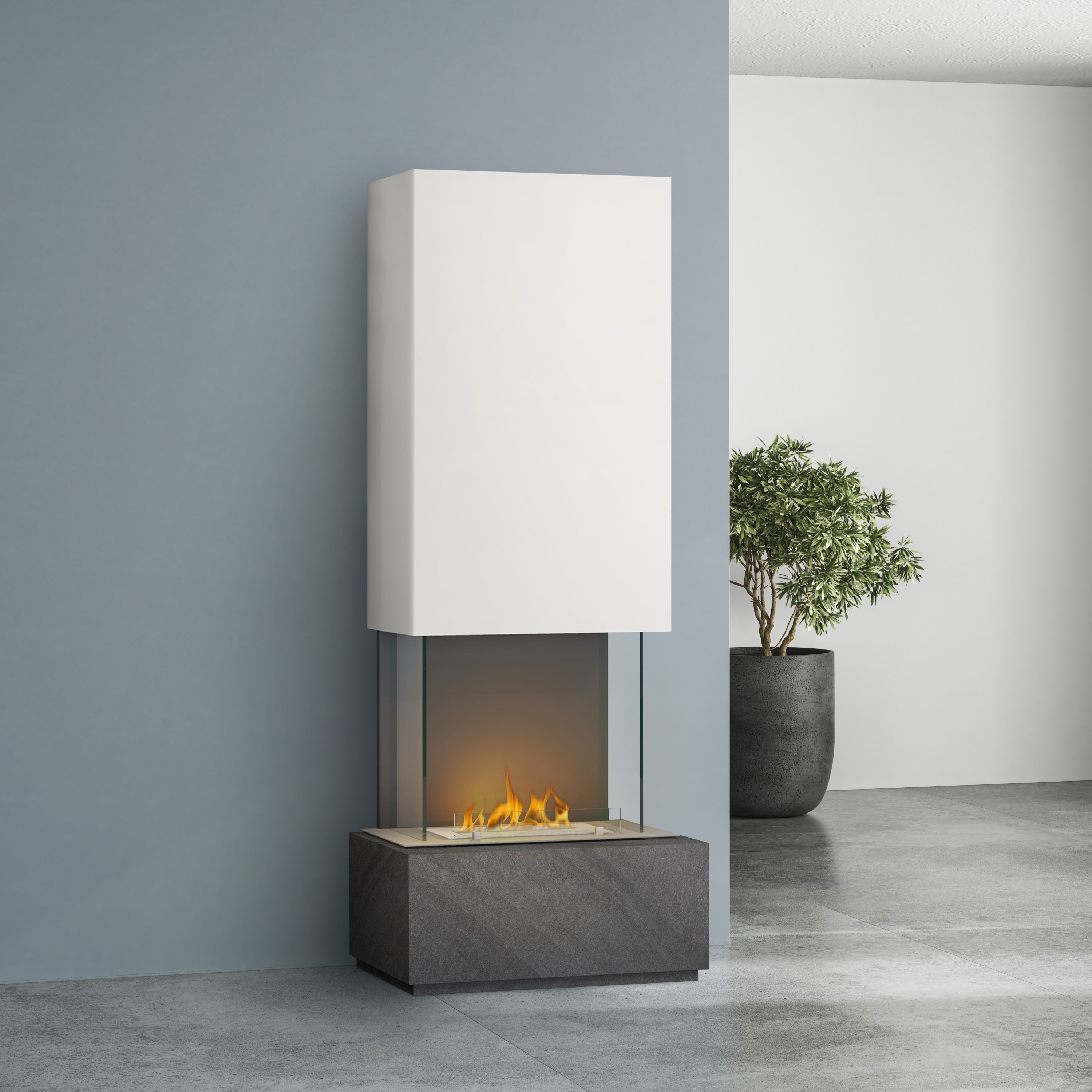 muenkel design Prato [moderner Design Ethanolkamin]: Galaxy (Schiefer dunkelgrau) - safety burner 290 - weiß