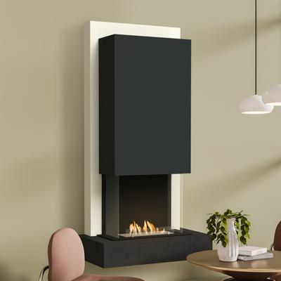 muenkel design Arco [moderner Design Ethanolkamin]: Nero (Schiefer schwarz) - safety burner 290 - Haube schwarz-grau