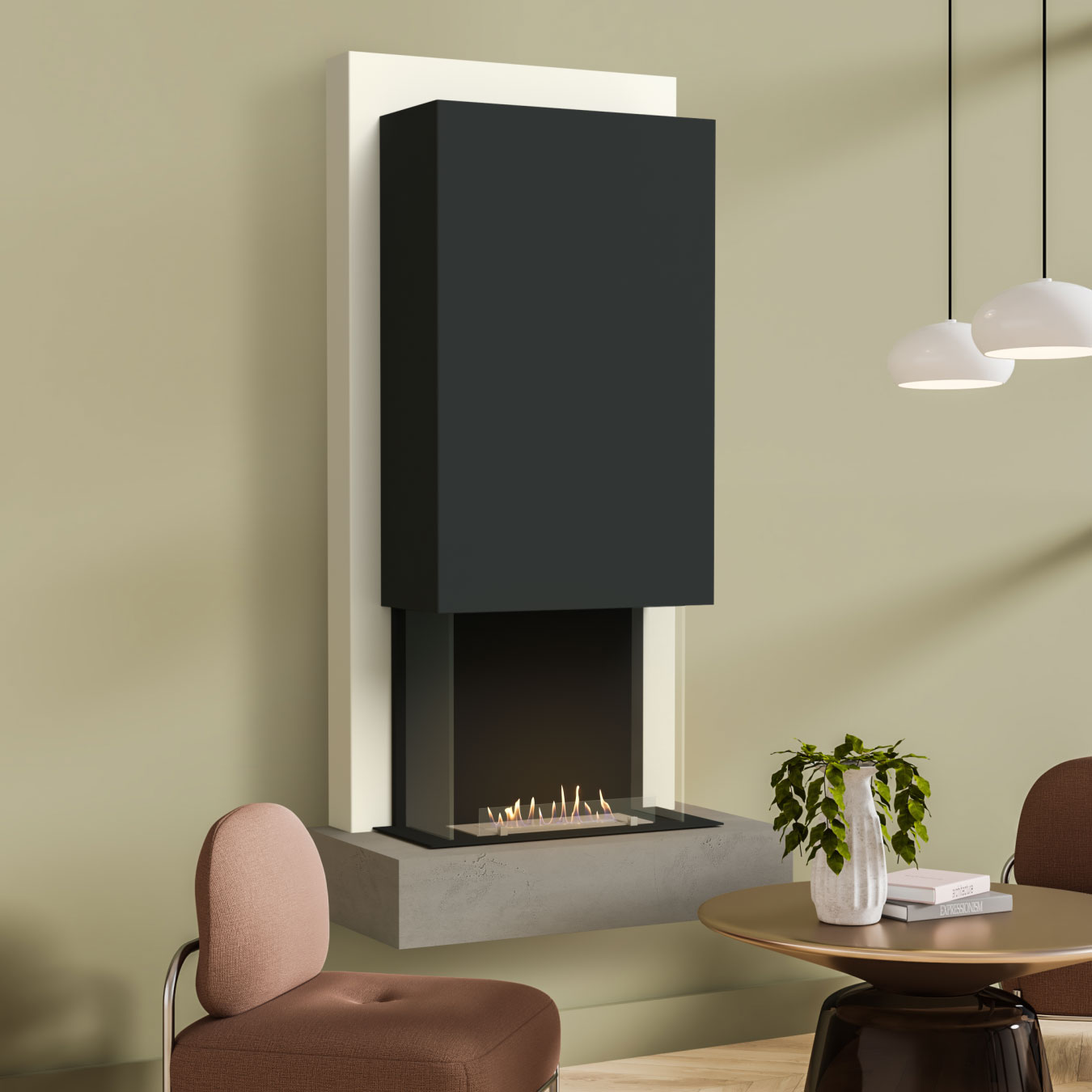 muenkel design Arco [moderner Design Ethanolkamin]: Concrete (Betonoptik) - safety burner 450 - schwarz-grau