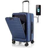 Costway 20 Inch Carry-on Luggage PC Hardside Suitcase TSA Lock with Front Pocket and USB Port-Navy