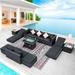 NICESOULÂ® Large Outdoor Seating for 10 Person Patio Furniture Chaise Lounge Set with Fire Pit Table Rattan Sectional Sofa Modern Modular Sets Conversation Set with Fireplaces 13 Pieces