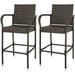 Outdoor Brown Wicker Rattan Stool All-Weather Patio Furniture Chair Set with Armrest and Footrest (Set of 2)