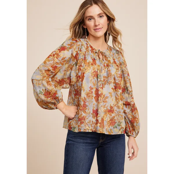 maurices-womens-x-large-size-metallic-floral-blouson-sleeve-top/