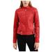 Zpanxa Womens Leather Jacket Slim Stand Collar Zip Motorcycle Suit Belt Coat Fall and Winter Fashion Short Jacket Tops Red L