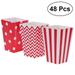 48pcs Popcorn Carton Rugby Stripe Wave Dot Pattern Decorative Dinnerware for Birthday Parties / Baby Showers / Graduations (Red)