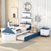 3-Pieces Bedroom Sets,Twin Size Boat-Shaped Platform Bed with Trundle and Two Nightstands