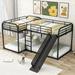 Black Metal L-Shaped Bunk Bed with Slide and Short Ladder, Full and Twin Size for 4 People, Sturdy Frame and Easy Assembly