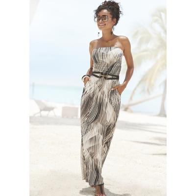 Maxikleid LASCANA, Damen, Gr. 44, N-Gr, braun (braun bedruckt), Jersey, Obermaterial: 95% Viskose, 5% Elasthan, bedruckt, modisch, figurbetont bodenlang, ohne Ausschnitt, ohne Ärmel, Kleider, mit Alloverdruck und Taschen, Bandeau-Kleid, Sommerkleid,... Image