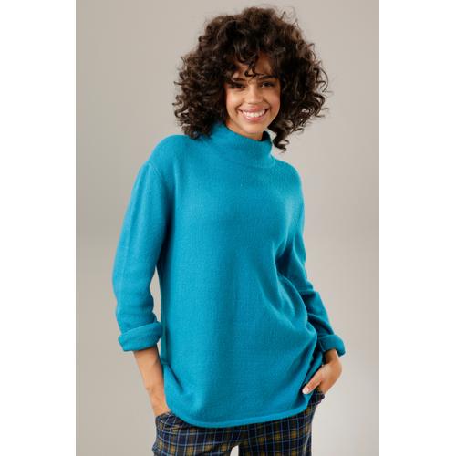 Strickpullover ANISTON CASUAL Gr. 36, blau (petrol) Damen Pullover mit Stehkragen Bestseller