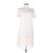 Ann Taylor LOFT Casual Dress - Shift Crew Neck Short Sleeve: White Chevron Dresses - Women's Size 6