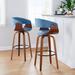 Wade Logan® Archaimbaud Mid-Century Modern Fixed-Height Stool w/ Swivel In Walnut Wood & Round Metal Footrest - Set Of 2 Wood/Upholstered | Wayfair