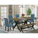 Red Barrel Studio® 6 - Person Acacia Solid Wood Dining Set Wood/Upholstered in Brown | 30 H x 36 W x 60 D in | Wayfair