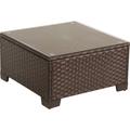 Latitude Run® Lonnetta Outdoor Wicker Coffee Table Patio Square Table w/ Tempered Glass Top Glass/Wicker/Rattan in Brown | Wayfair